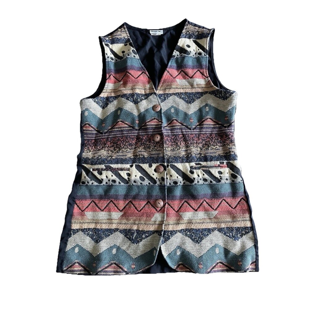 Diane K Southwestern Tapestry Vest Womens Large Boho Western Aztec Tribal VTG